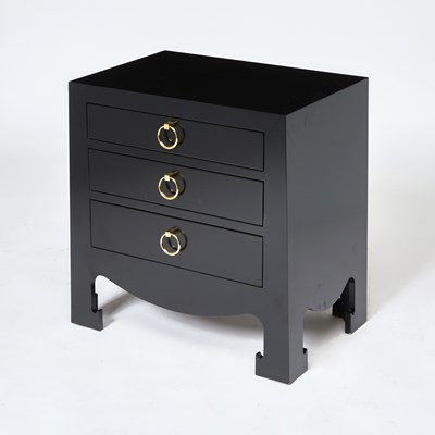 Lot 211 - Black Lacquered Three Drawer Bedside Table