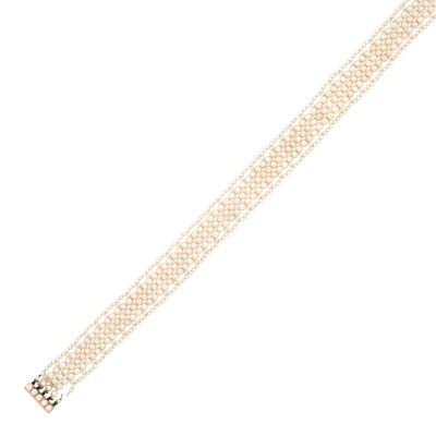 Lot 84 - Cartier Antique Multistrand Woven Pearl Choker Necklace with Gold and Pearl Clasp