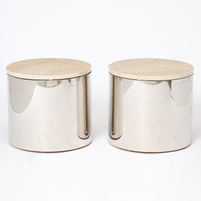 Lot 118 - Pair of Chromed and Travertine Side Tables