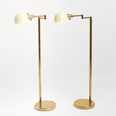 Lot 100 - Pair of Brass Swing Arm Floor Lamps