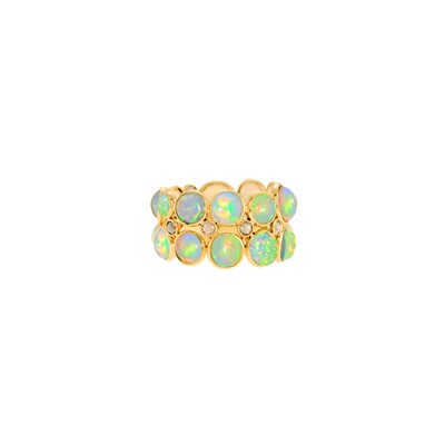 Lot 1046 - Wide Gold, Opal and Diamond Double Band Ring