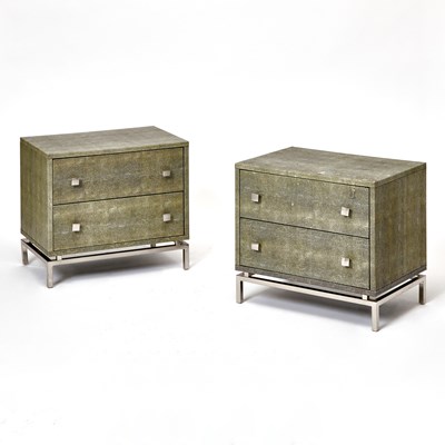 Lot 432 - Pair of Faux Shagreen Bedside Chests of Drawers