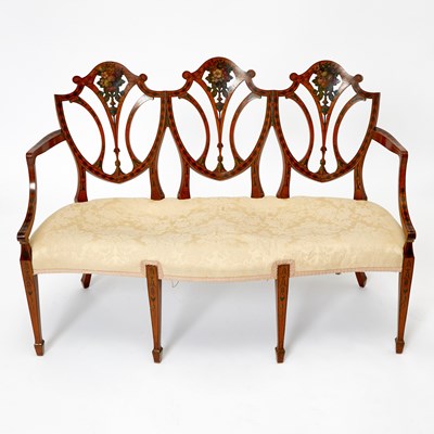 Lot 137 - Edwardian Painted Satinwood Triple-Chair Back Settee