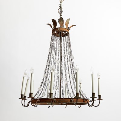 Lot 207 - Empire Style Patinated Metal Cut-Glass Twelve-Light Chandelier