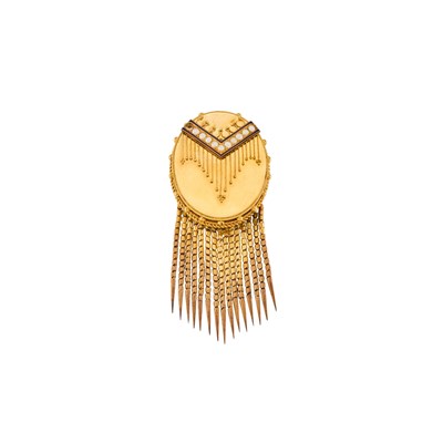 Lot 1070 - Antique Gold, Split Pearl and Blue Enamel Brooch
