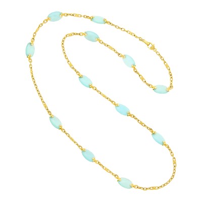 Lot 71 - Judith Ripka Long Gold and Greenish Blue Chalcedony Bead Chain Necklace
