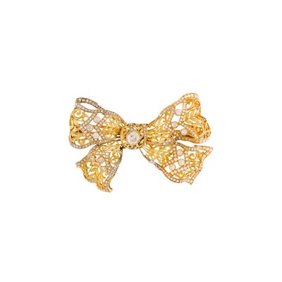 Lot 1175 - Gold, Platinum and Diamond Bow Brooch