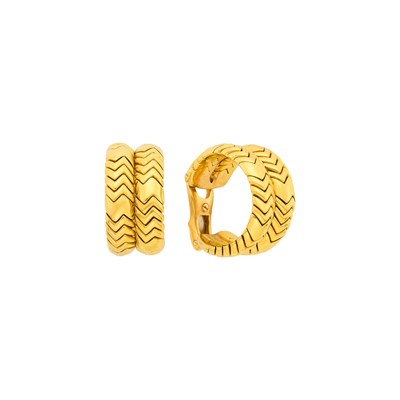 Lot 154 - Bulgari Pair of Gold 'Spiga' Hoop Earclips
