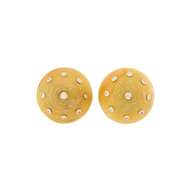 Lot 1180 - Pair of Two-Color Gold and Diamond Dome Earclips