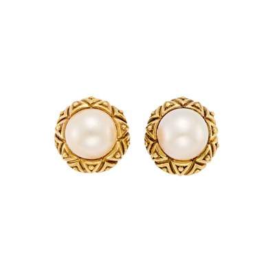 Lot 1230 - Pair of Gold and Mabé Pearl Earclips