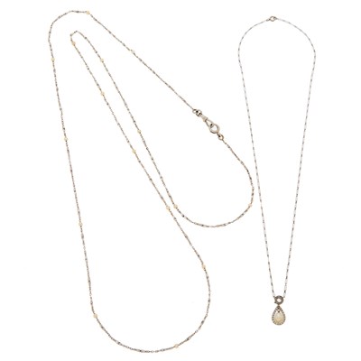 Lot 2083 - Long Platinum and Seed Pearl Chain Necklace, France and Platinum, Pearl and Diamond Pendant-Necklace