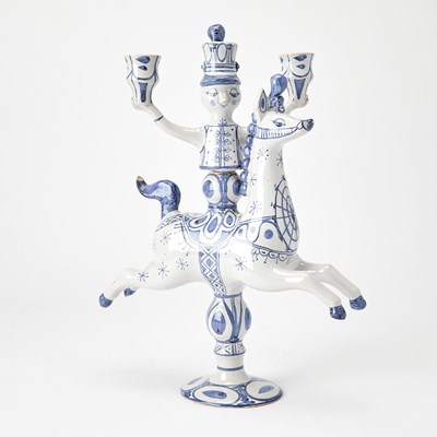 Lot 217 - Danish Blue and White Faience Three-Light Candelabrum