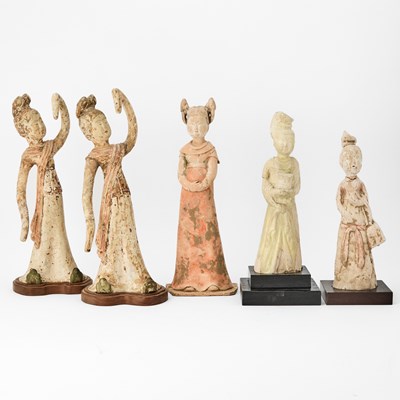 Lot 153 - Five Chinese Painted Pottery Figures
