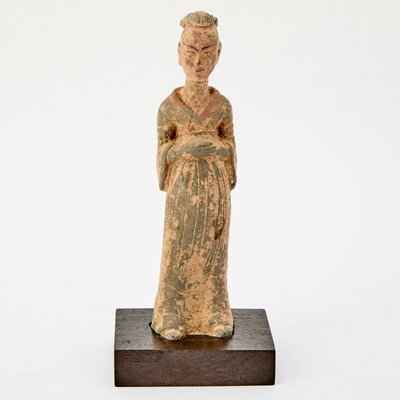 Lot 156 - A Chinese Painted Pottery Figure of an Attendant