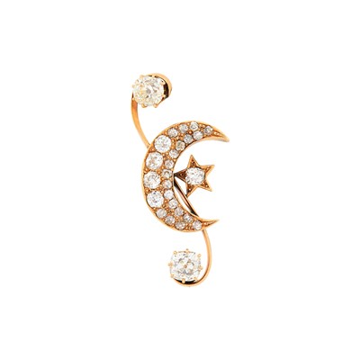 Lot 88 - Antique Gold and Diamond Crescent and Star Brooch
