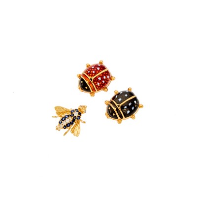 Lot 2177 - Group of Gold, Enamel and Gem-Set Insect Brooches