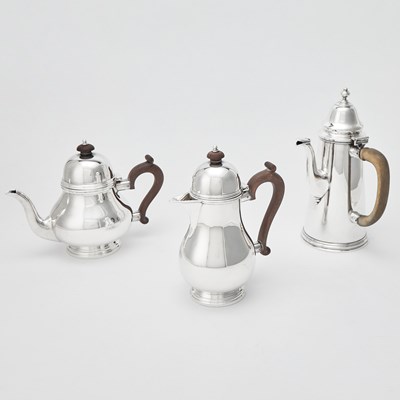 Lot 71 - English Georgian Style Sterling Silver Teapot, Coffee Pot and Hot Milk Jug