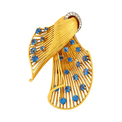 Lot 39 - Ruser Gold, Platinum, Sapphire and Diamond Brooch