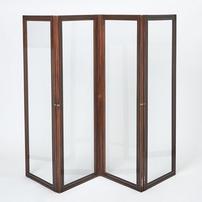 Lot 217 - Continental Mahogany and Glass Four-Panel Fold Floor Screen