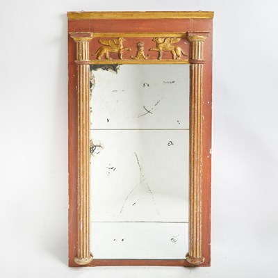 Lot 174 - Continental Neoclassical Parcel Gilt and Red Painted Mirror