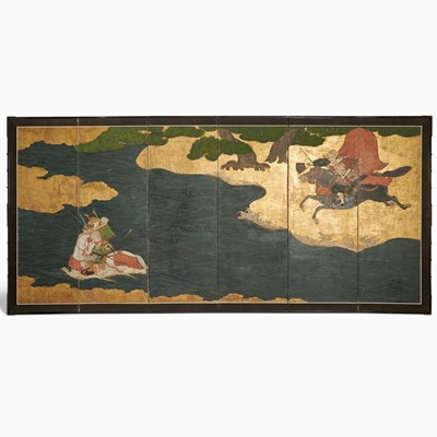 Lot 353 - A Japanese Six-Panel Folding Screen