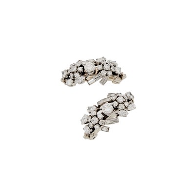 Lot 2099 - Pair of Platinum, White Gold and Diamond Tiara Pins, France
