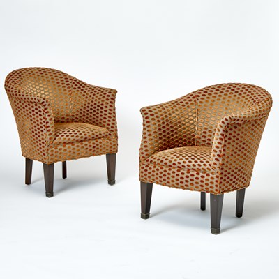 Lot 361 - Pair of Upholstered Dark Stained Wood Armchairs