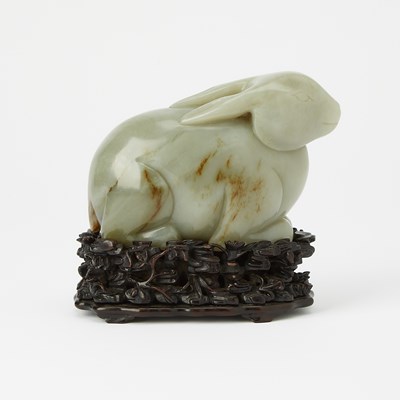 Lot 44 - A Chinese Greyish Celadon Jade Rabbit