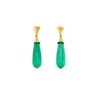 Lot 1214 - Pair of Gilt-Metal and Aventurine Quartz Pendant Earrings