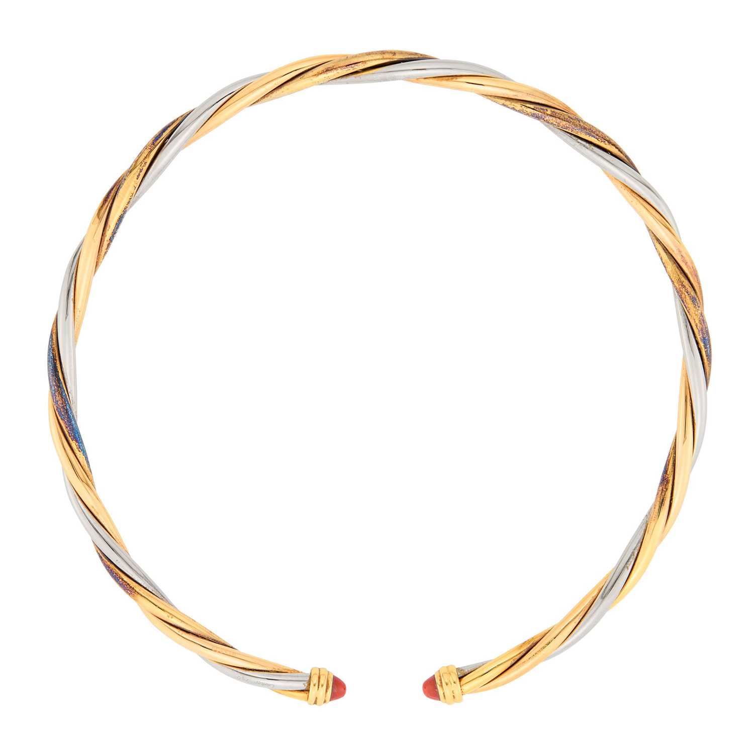Lot 152 - Cartier Tricolor Gold and Coral Twisted Torque Necklace, France