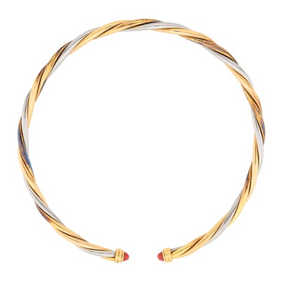 Lot 152 - Cartier Tricolor Gold and Coral Twisted Torque Necklace, France