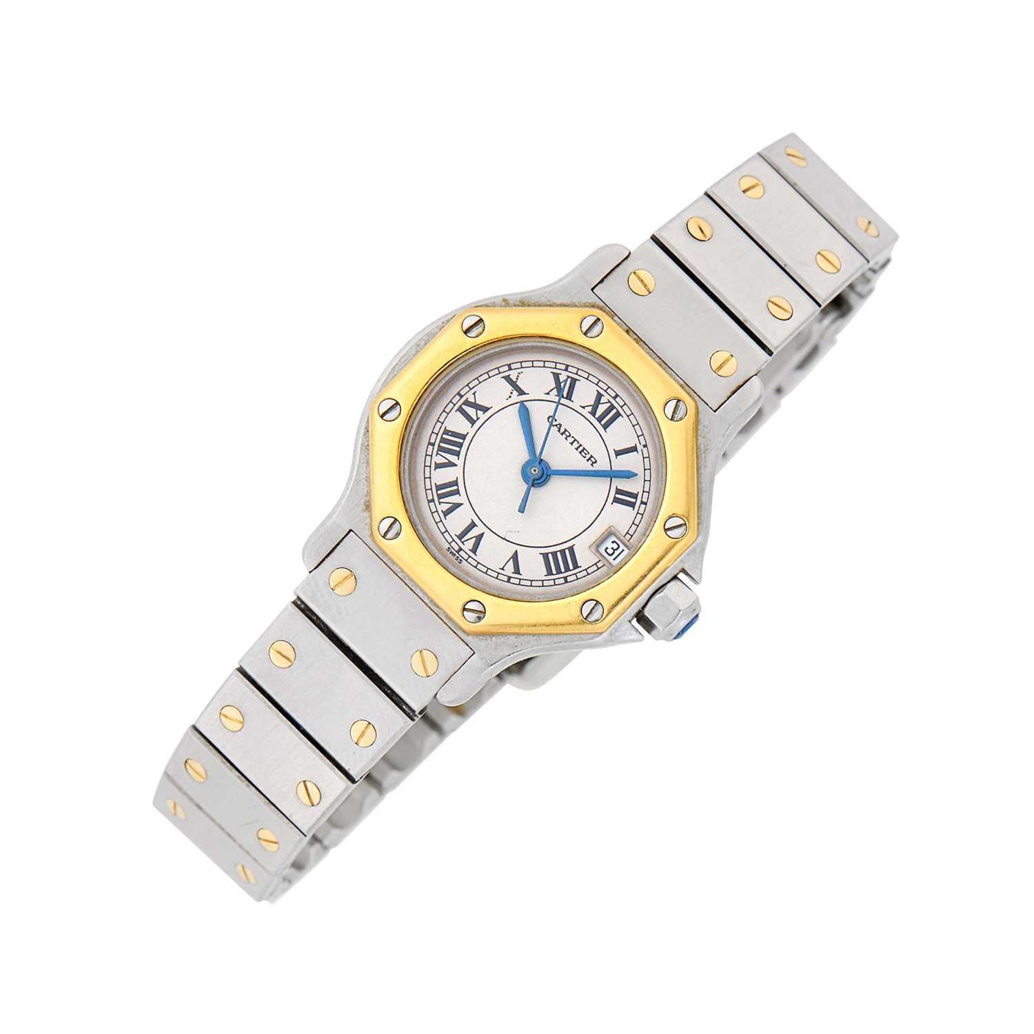 Lot 1224 - Cartier Stainless Steel and Gold 'Santos Octagon' Wristwatch