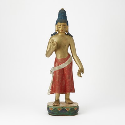 Lot 317 - A Rare Large Polychromed Wood Carving of Maitreya
