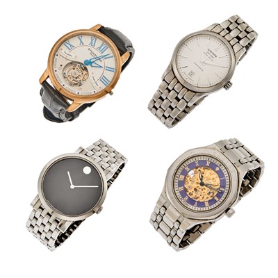 Lot 1236 - Wempe Stainless Steel 'Zettmeister Chronometer' Wristwatch, Croton Wristwatch, Stührling Gilt-Steel 'Tourbillon Limited Edition' Wristwatch and Movado Wristwatch