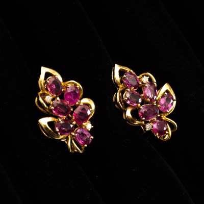 Lot 117 - Pair of 14KT Gold, Ruby and Diamond Earclips