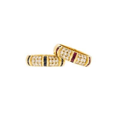 Lot 1015 - Pair of Gold, Sapphire, Ruby and Diamond Band Rings