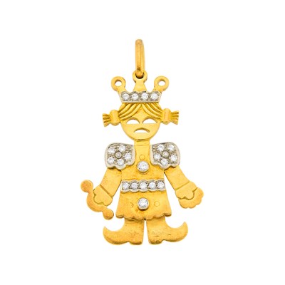 Lot 148 - Cartier Two-Color Gold and Diamond Queen Pendant