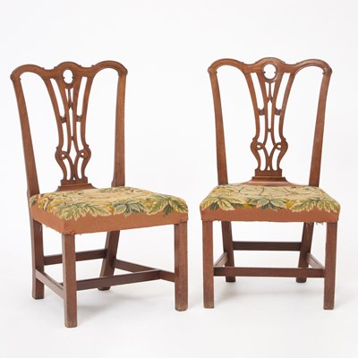 Lot 124 - Pair of George III Style Needlepoint Upholstered Mahogany Side Chairs
