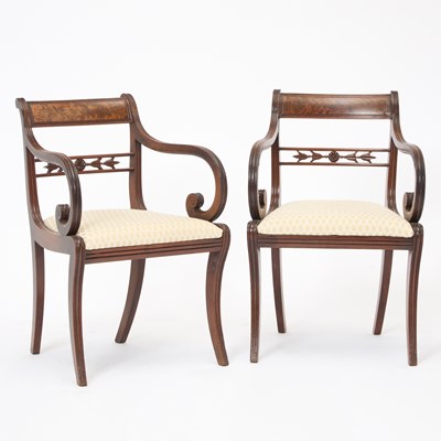 Lot 110 - Pair of Regency Style Upholstered Mahogany Open Armchairs