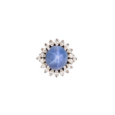 Lot 1164 - Platinum, Star Sapphire and Diamond Ring
