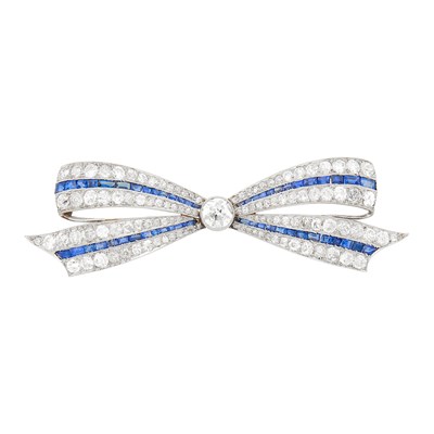 Lot 90 - Platinum, Diamond and Sapphire Bow Brooch