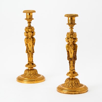 Lot Pair of Louis XVI Ormolu Candlesticks