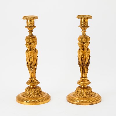 Lot Pair of Louis XVI Ormolu Candlesticks