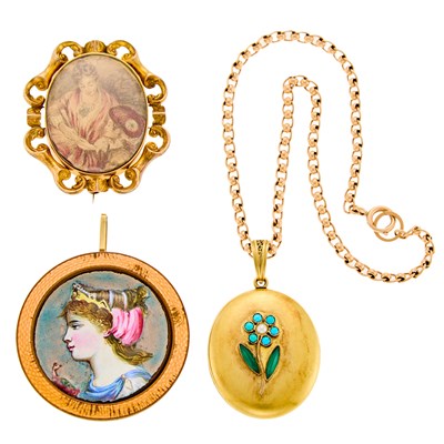 Lot 1197 - Group of Gold, Gold-Filled, Gem-Set, Enamel and Portrait Jewelry