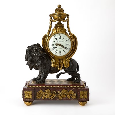 Lot Louis XVI Style Ormolu and Patinated Bronze Lion Clock
