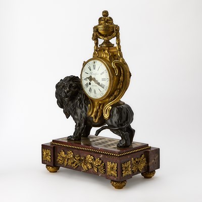 Lot Louis XVI Style Ormolu and Patinated Bronze Lion Clock