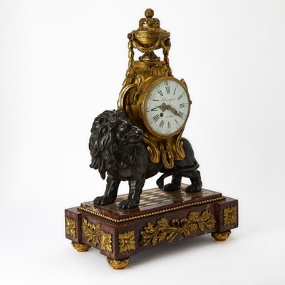 Lot Louis XVI Style Ormolu and Patinated Bronze Lion Clock