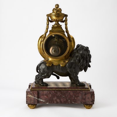 Lot Louis XVI Style Ormolu and Patinated Bronze Lion Clock