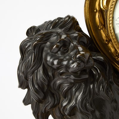 Lot Louis XVI Style Ormolu and Patinated Bronze Lion Clock