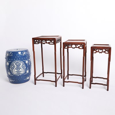 Lot 76 - Set of Three Chinese Hardwood Stands